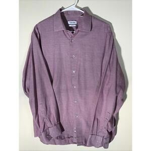 Calvin Klein Men's Red Button Down Regular Fit Dress Shirt 17 34/35 Valentines